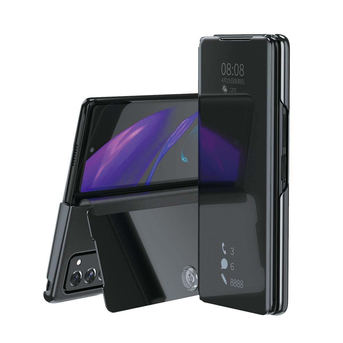 FTRONGRT Case for Samsung Galaxy Z Fold 2，Mirrored flip smart translucent case with automatic switch for Samsung Galaxy Z Fold 2-Black