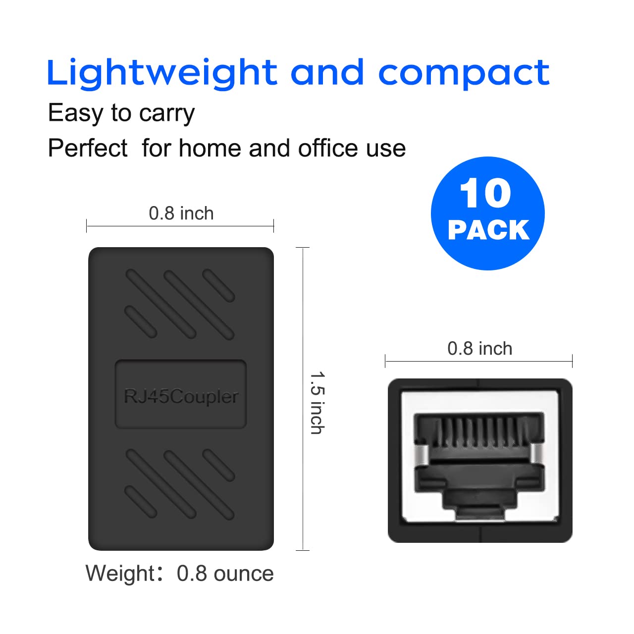 RJ45 Cat6 Coupler Ethernet Extender Connector, 10 Pack in line Coupler Cat7 Cat6 Cat5e Cat5 Ethernet Cable Extender Female to Female Black