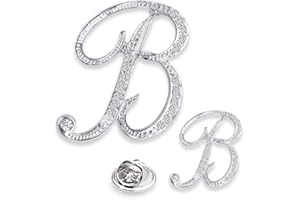 SINNKY A-Z Woman’s Letter Initial Brooch Pins, Silver Clear Crystal Rhinestone Breastpins Letter Stocking Pins 2size/package