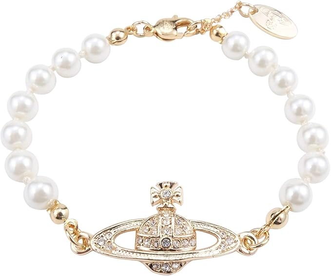 Vivienne Westwood Golden Saturn White Pearl Bracelet With exclusive box