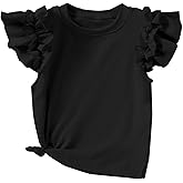 Ecolala Girls' Ruffle Sleeve Shirts Ribbed Knit Cute Tops Crew Neck Summer T Shirts