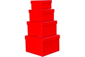 Cypress Lane Square Rigid Gift Boxes, a Nested Set of 4, 3.5x3.5x2 to 6x6x4 inches (Red)