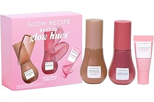 Glow Recipe Best of Glow Hues Kit - Travel Size Hue Drops Sun Glow, Full Size Dewy Flush Blush & Travel Size Glass Balm Lip Treatment (3 Count)