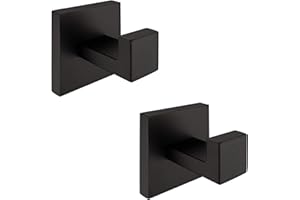 Nolimas 2 Pack Matte Black Towel Hook Stainless Steel Bathroom Rustproof Clothes Towel Coat Hook Wall Mounted Square Kitchen 