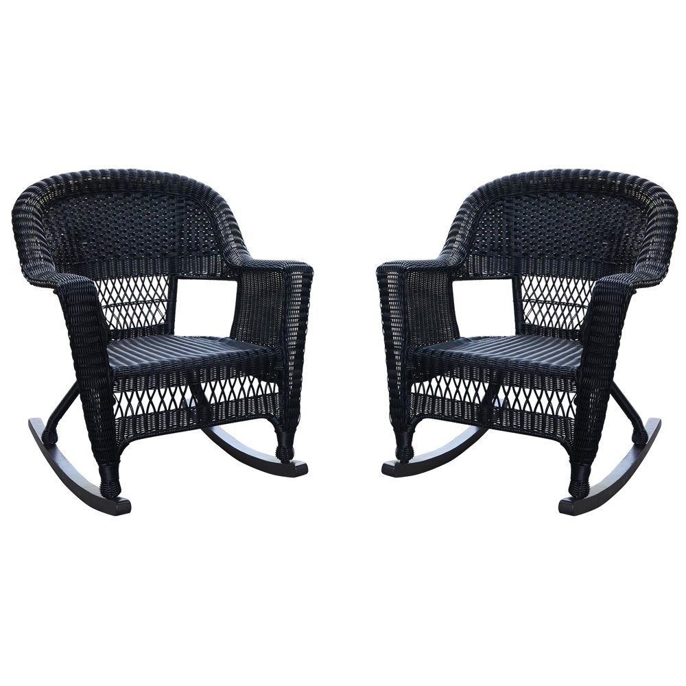 Jeco W00207R-D_2, Set of 2 Wicker Rocker Chairs, Black