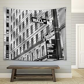 Sign on Wall Street in New York City - Fabric Wall Tapestry Home Decor - 51x60 inches