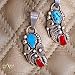 $230Tag Flower Silver Certified Navajo Native Natural Turquoise Coral Pendant 26211-1 Made By Loma Siiva