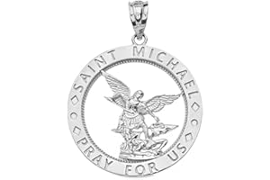 CaliRoseJewelry Sterling Silver Saint Michael Pray for Us Round Charm Pendant