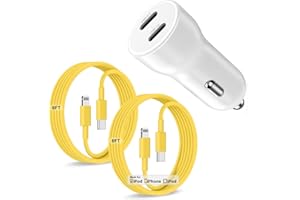 QZVOO iPhone 14 13 Car Charger, Certified 45W Dual Port USB C Rapid Apple Car Adapter with 6ft Type C to Lightning Cable Fast Charging for iPhone 14 Pro/14 Pro Max/14 Plus/13/12/11/X/XS/SE,iPad-Yellow