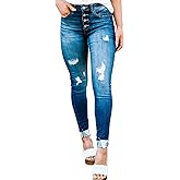 KUNMI Women's Ripped Skinny Slim Fit Jeans Frayed Distressed Stretchy Denim Pants