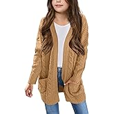 Arshiner Girls Open Front Cardigan Long Sleeve Casual Kids Fall Clothes Solid Thick Chunky Sweater Coat with Pockets