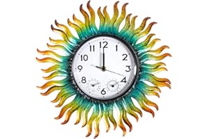 HOBYLUBY 13'' Sun Outdoor Clock, Wall Clock with Thermometer & Humidity Silent No-Ticking Waterproof for Patio, Living Room, 