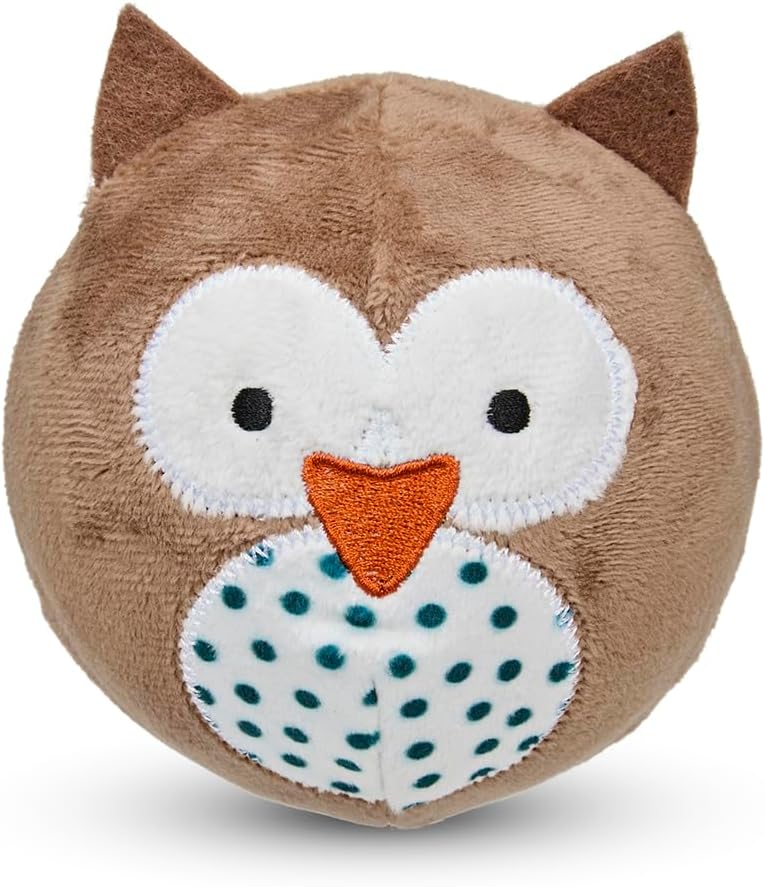 Petface Round Owl Plush Ball Dog Toy with Squeaker