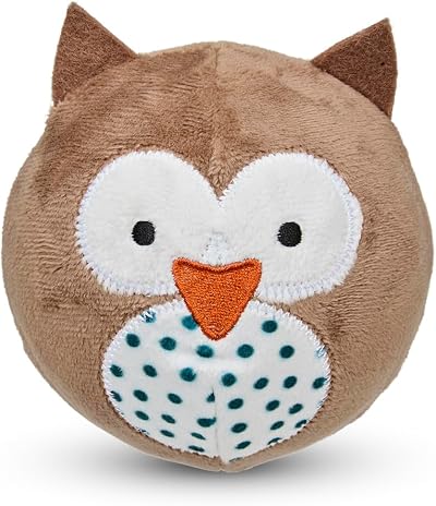 Petface Round Owl Plush Ball Dog Toy with Squeaker