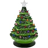 Festive Christmas Tree with Colorful Lights | Vintage-Inspired Ceramic Green Pine with Lights and Star | Cheerful Holiday Decoration | Twinkle or Steady Nightlight