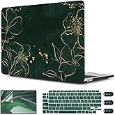 CISSOOK Case for MacBook Air 13 inch 2021 M1 A2337 A2179 A1932, Hard Shell Case+ Keyboard Cover+ Screen Protector for New MacBook Air 13 with Retina Display and Touch ID 2022-2018, Elegant Gold Lotus