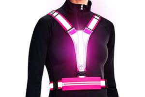 YLZZRS LED Reflective Vest Running Gear, USB Rechargeable Light Up Running Vest Chest Phone Holder for Runners Night Walking