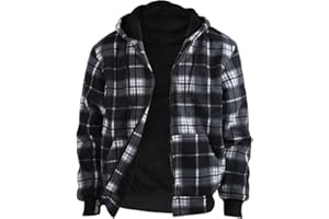 Men's Winter Jacket Windproof Thermal, Fleece Lined Plaid Hooded Coat with Cashmere Blend for Snow Sports & Work Wear