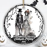 First Halloween Married Personalized Ornament, Mr and Mrs Skeleton Wedding Gift (Circle)