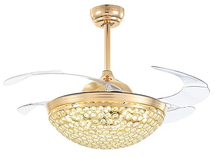 42 Inch Led Dimmable Gold Ceiling Fan Retractable Blades Remote