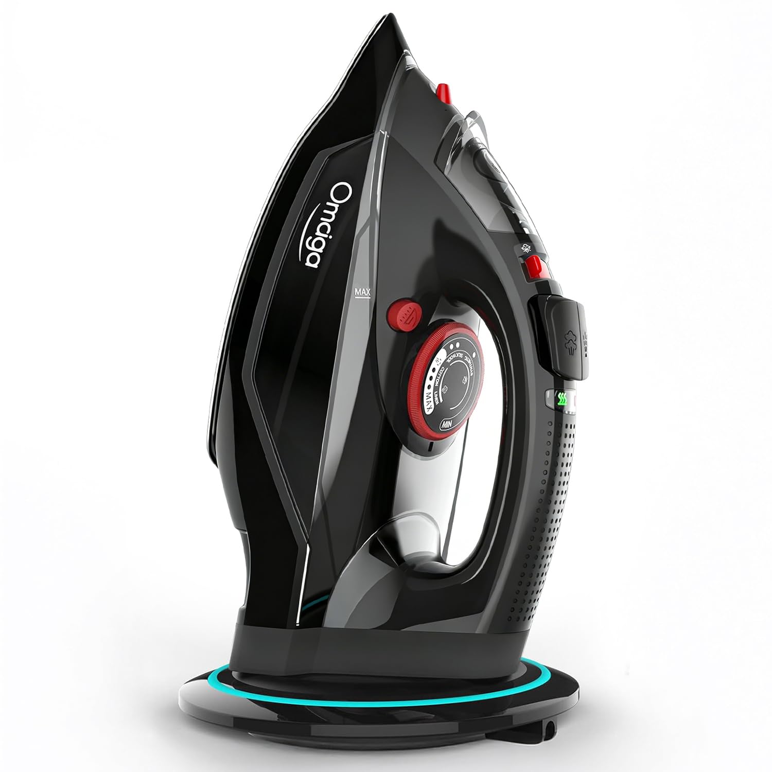 Photo 1 of *DAMAGE* OMAIGA Cordless Iron for Clothes, 1500W Steam Iron with Non-Stick Ceramic Soleplate, Auto Shut Off, Self-Clean, Burst of Steam, Anti-calc, 3 Temperature Settings, 11.84oz Water Tank, Black