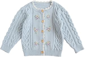 CHENGCHUANG Baby Girls Knitted Cardigan Sweater Crewneck Knit Crochet Button Closure Cardigan Tops Coat Outwear for Toddler