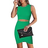 HUUSA Women's Crewneck Sleeveless Cutout Bodycon Mini Dress Casual Summer Slim Fit Cocktail Party Wrap Short Dresses Outfits
