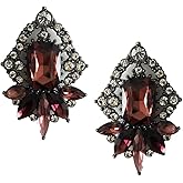 Art Deco Antique Gatsby Vintage Style Raisin Wine Plum Dark Purple Brown Smoky Topaz Rhinestone Wedding Bridal Prom Earrings