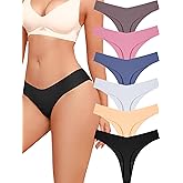 ALL OF SHE Seamless Thongs for Women No Show V-waisted Invisible Sexy Panties Tangas Thong Underwear Women 6 Pack