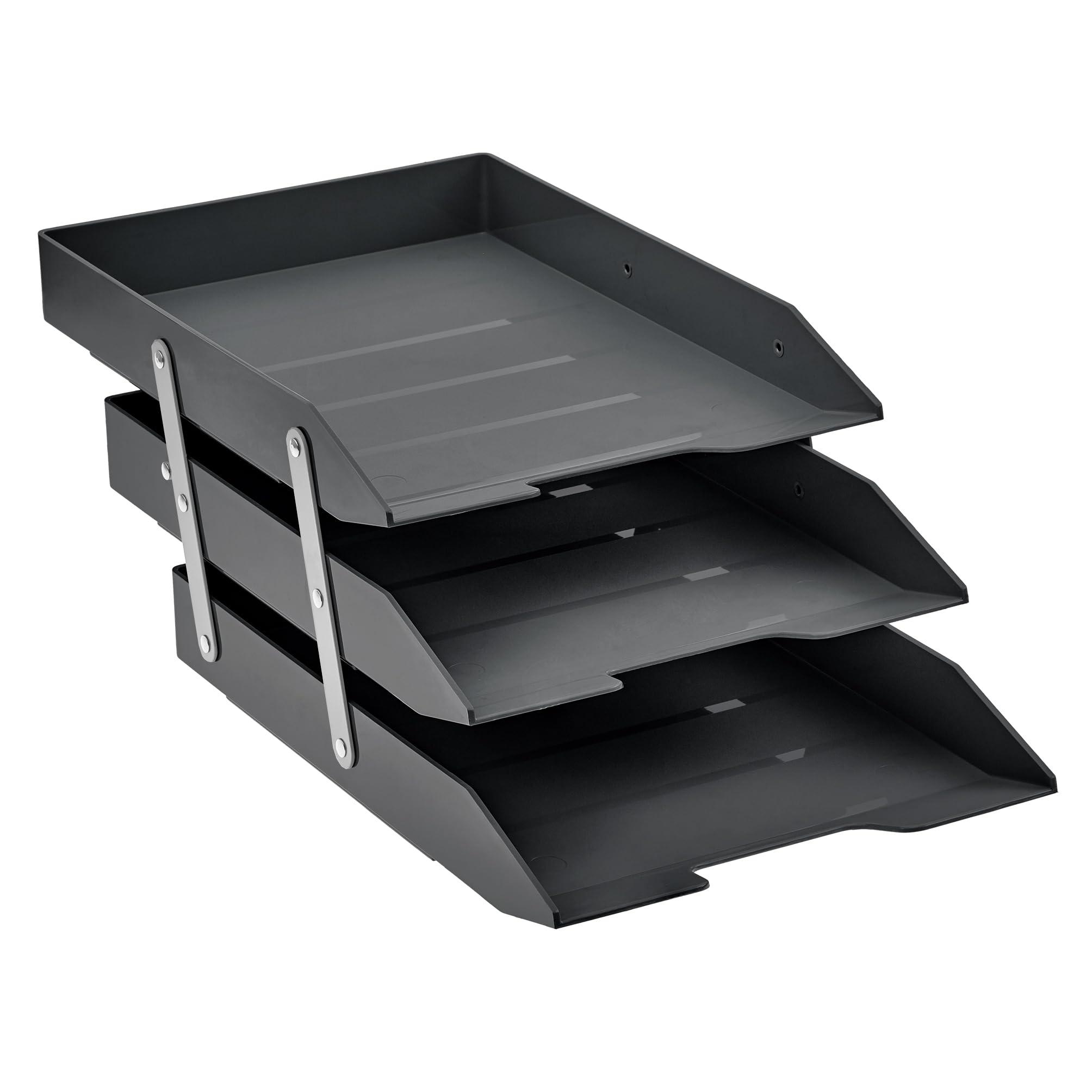 Acrimet Collapsible Articulated Letter Tray A4 3 Tier Plastic Desktop File Organizer (Black Color)