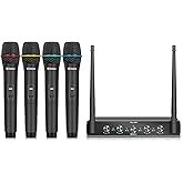 Debra Audio Pro UHF 4 Channel Wireless Microphone System with Cordless Handheld Lavalier Headset Mics, Metal Receiver, Ideal for Karaoke Church Party(with 4 Handheld (B))