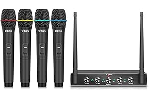 D DEBRA Debra Audio Pro UHF 4 Channel Wireless Microphone System with Cordless Handheld Lavalier Headset Mics, Metal Receiver, Ideal for Karaoke Church Party (with 4 Handheld (B))