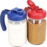 2 Pack Wide Mouth Mason Jar Lids with Handle, Airtight & Leak-proof Seal, Easy Pouring Spout, Turns your Mason Jar into…