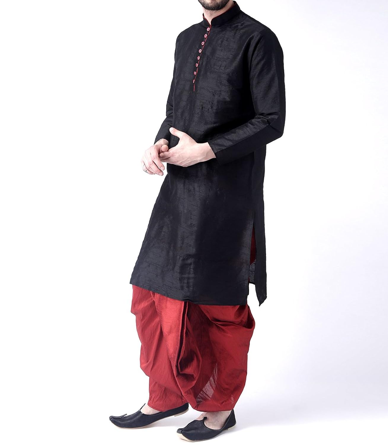 royal kurta mens silk blend loop button kurta and dhoti set