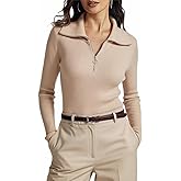 Prettywear Women's Quarter Zip Pullover Sweaters 2024 Long Sleeve Collared Slim Fit Ribbed Knit Business Casual Fall Top