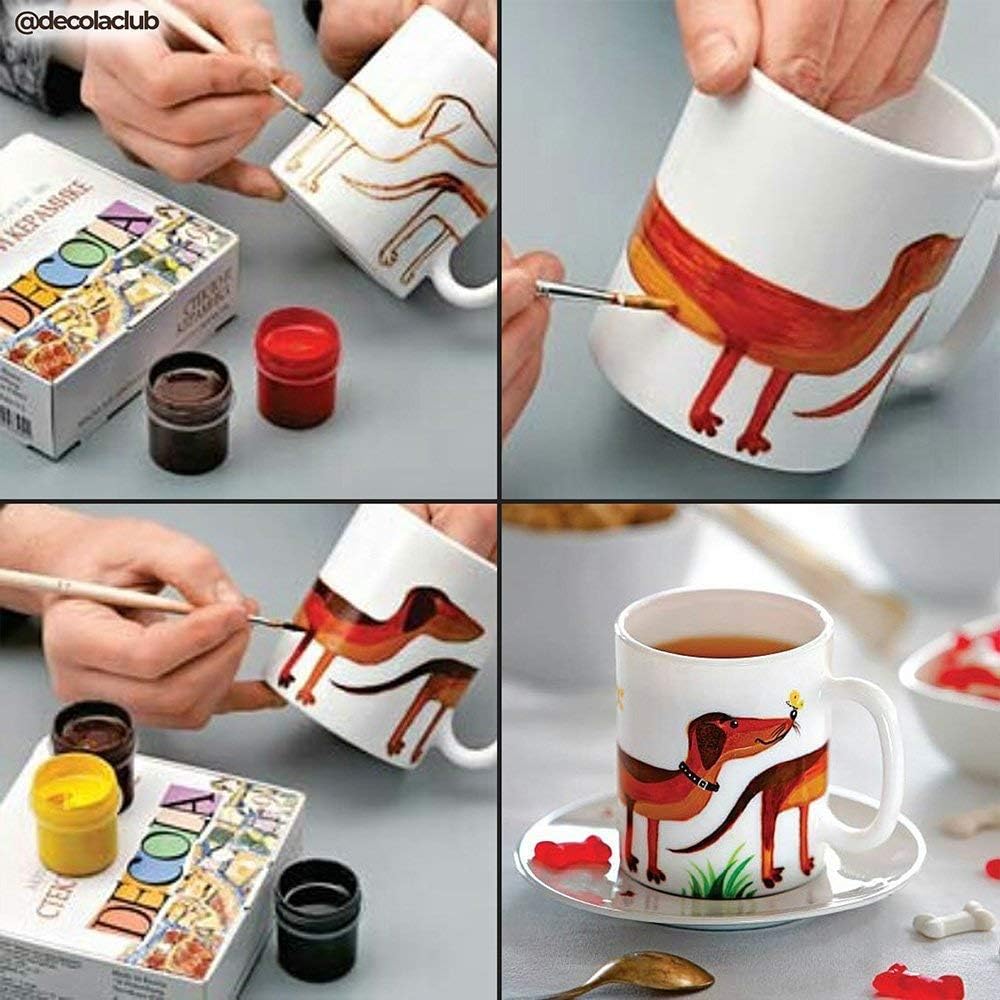 6 Decola Porcelain Colours Set 6x20ml Glass And Ceramic Permanent