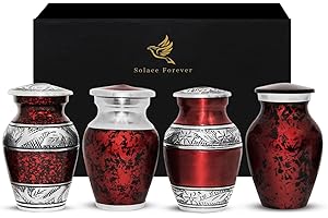 SOLACE FOREVER Small Urns for Ashes for Women - Mini Urns for Ashes Adult Female & Male - Small Keepsake Urns - Honor Your Loved One with Handcrafted Cremation Urns - Funeral Urns Set (Red, Set of 4)