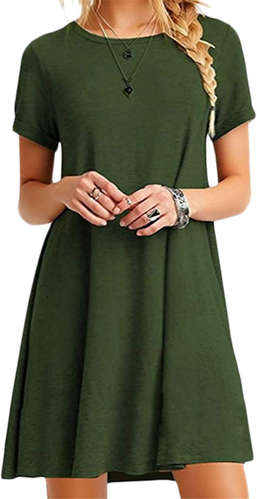 OMZIN Women Short Sleeve Loose Casual T-Shirt Tops Dress Plus Size XS-4XL US 4-18