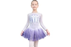 EQSJIU Long Sleeve Dance Leotard for Girls Sparkly Snowflake Ballet Dress Toddler Tutu Skirted Leotard Outfits for Girls