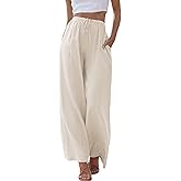 gaimoliso Women's Palazzo Pants Flowy High Waist Flowy Wide Leg Trousers with Pockets Cotton