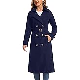 poonyfesh Women's Waterproof Long Trench Coat Double Breasted Length Classic Lapel Belt Coat With Removable Hood