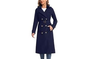 poonyfesh Women's Waterproof Long Trench Coat Double Breasted Length Classic Lapel Belt Coat With Removable Hood