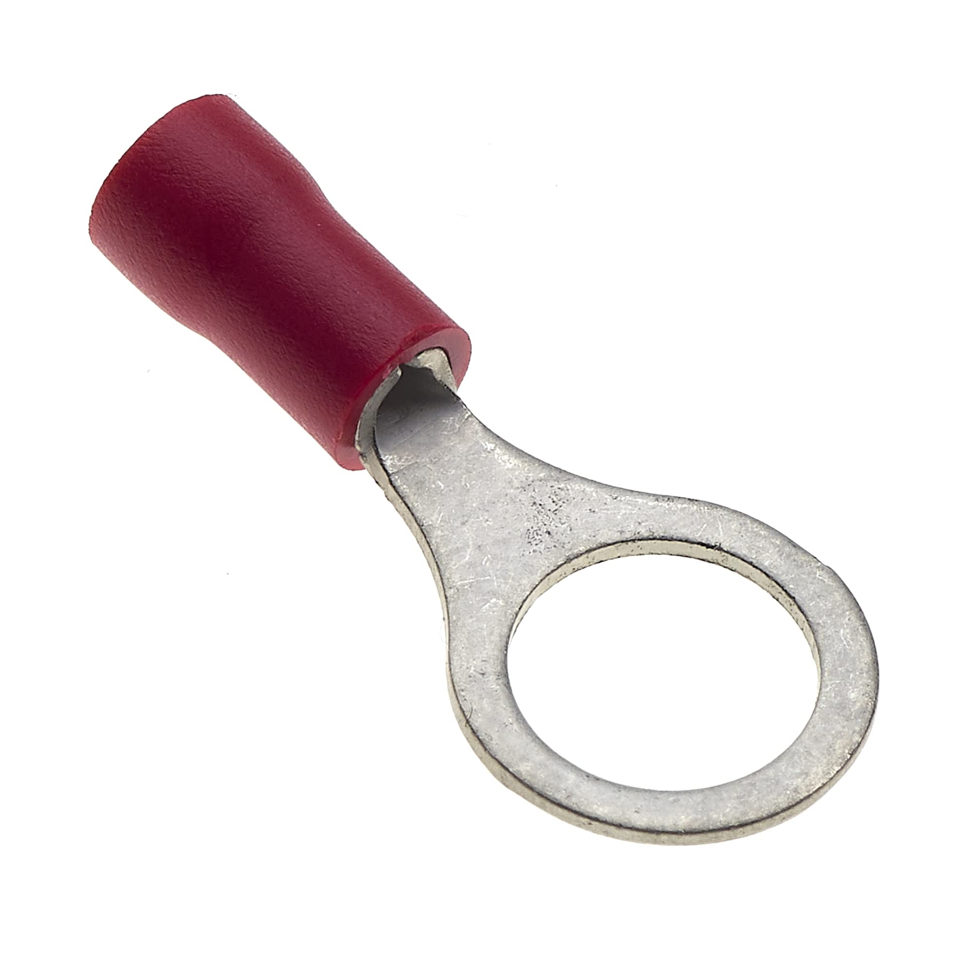 Ring Crimp Terminals - Pack of 100, Red, 8mm, 25A, 22-16 AWG - Heat Shrink Ring Connectors, Tinned Copper, Insulated Wire Terminals
