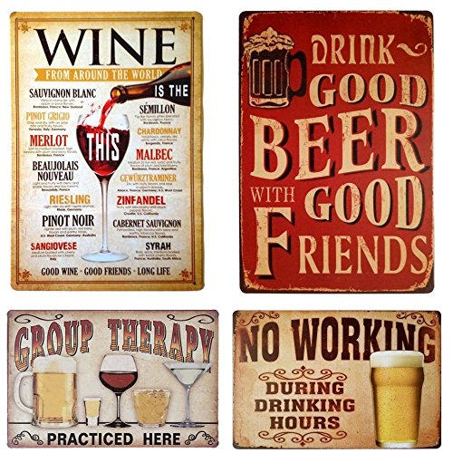 Tin Sign Wall Retro Metal Bar Pub Poster Set of 4