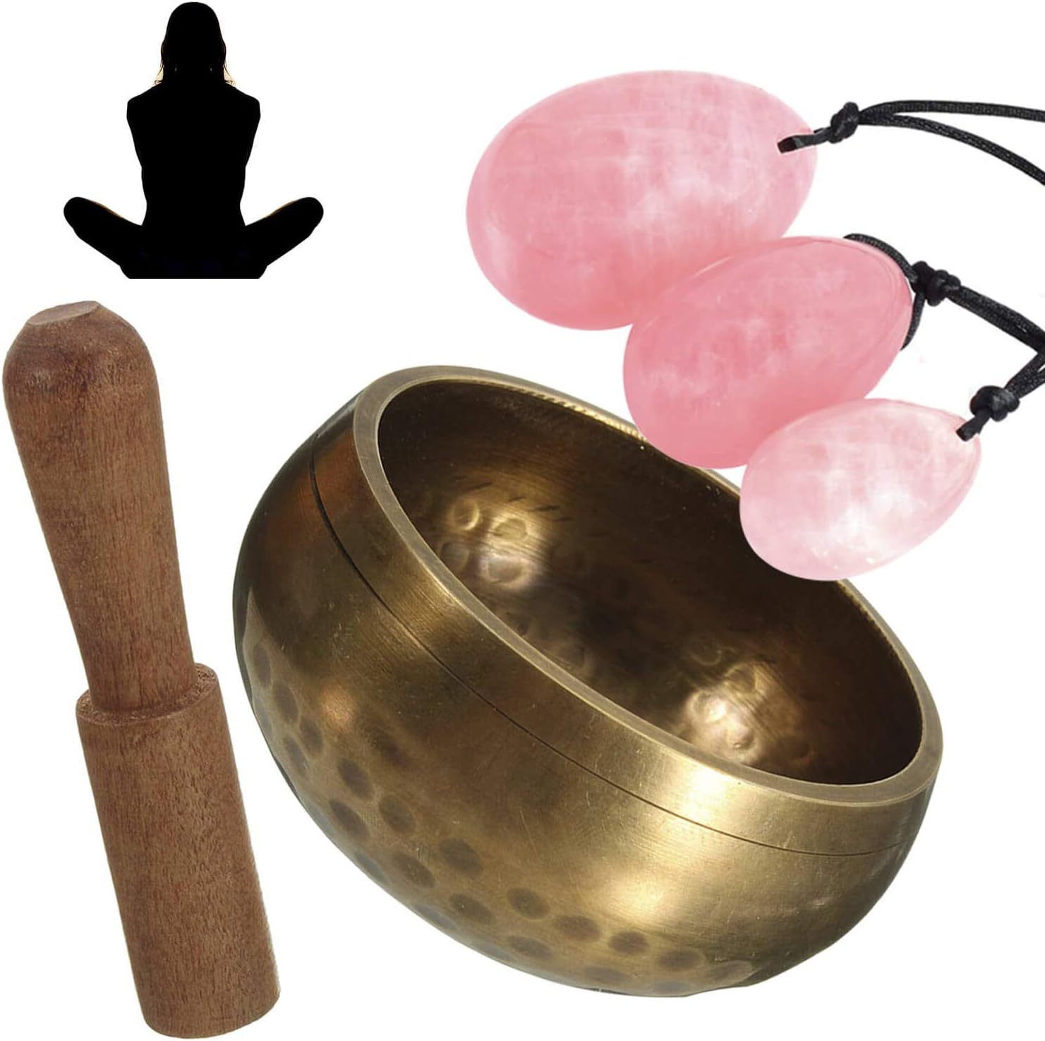Sing Bowl Silent Mind Tibetan Meditation Bowl for Mindfulness Meditation, Yoga, with Yoni Eggs Drilled 3 Sizes Jade Eggs for Kegel Exercise