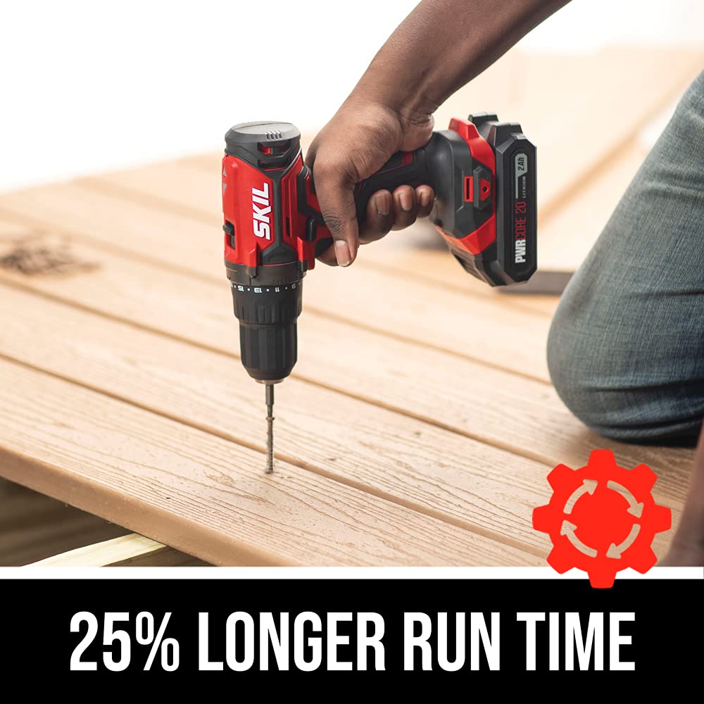 SKIL 20V 1/2 Inch Cordless Drill Driver Includes 2.0Ah PWR CORE 20 Lithium Battery and Charger - DL527502