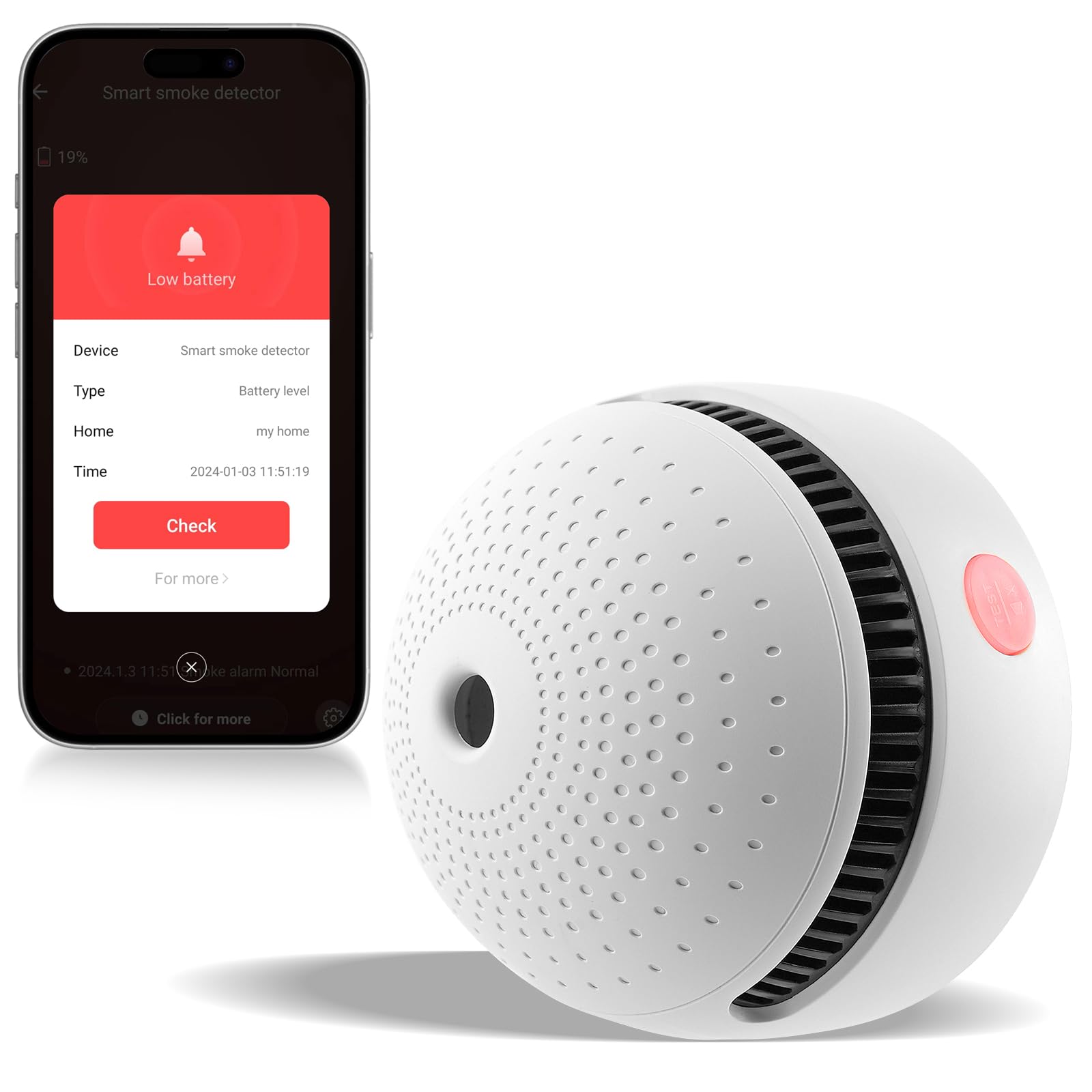 Photo 1 of 1-Pack Smart Smoke Detector,Wi-Fi Smoke Detector with Smart Life App Notifications,10-Year Replaceable Battery,Mini Fire Alarm Battery Powered for Home, RV