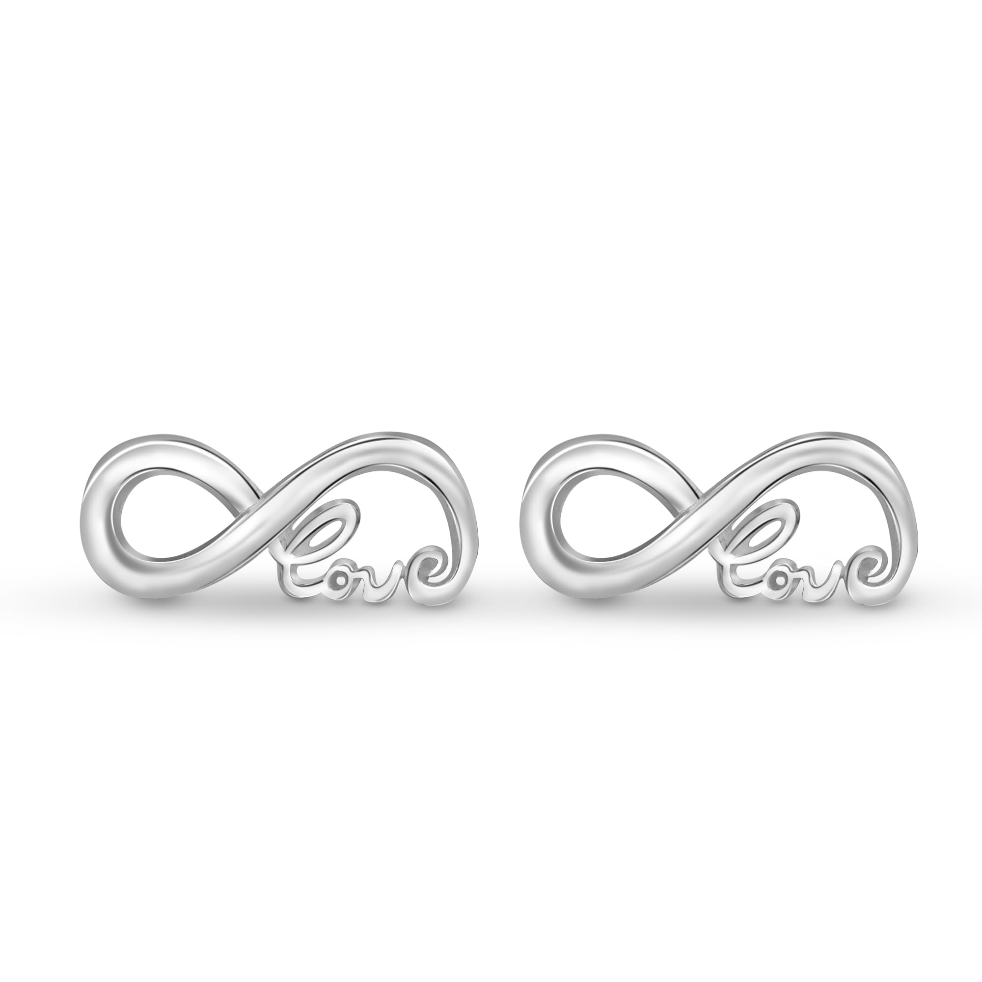 Endless 'Love' Infinity .925 Sterling Silver Stud Earrings