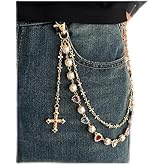 YURAOER Layered Daisy Pearl Wallet Chain Rhinestone Flower Heart Cross Bag Charms Keychain Pants Jean Chains for Women Men