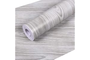 HATOKU 17.7" x 355" Grey Wood Contact Paper Wallpaper, PVC Self Adhesive Peel and Stick Wall Paper, Easy to Clean Decorative Wall Covering